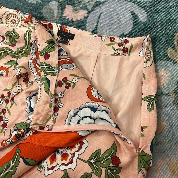 Ann Taylor Floral Drape Midi Skirt sz 8 Orange Peach Faux Wrap Satin Pencil Pink - Picture 8 of 13